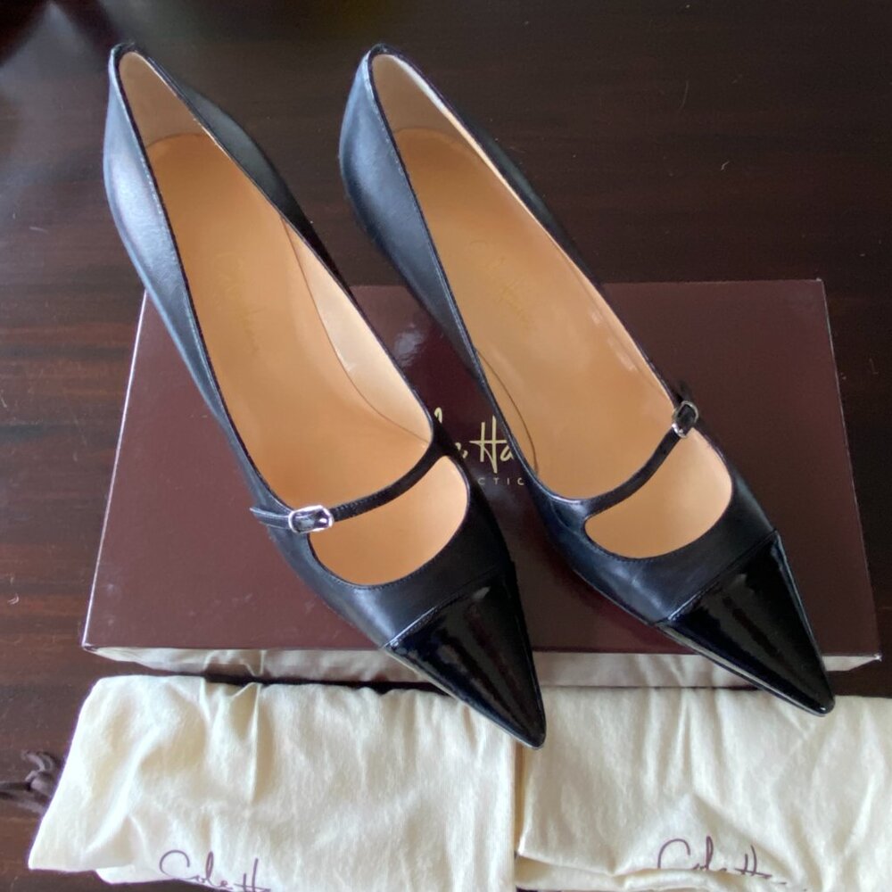 Cole Haan Collection Iva Black Kidskin / Patent Cap Toe Pumps NEW NIB $295 Sz 8